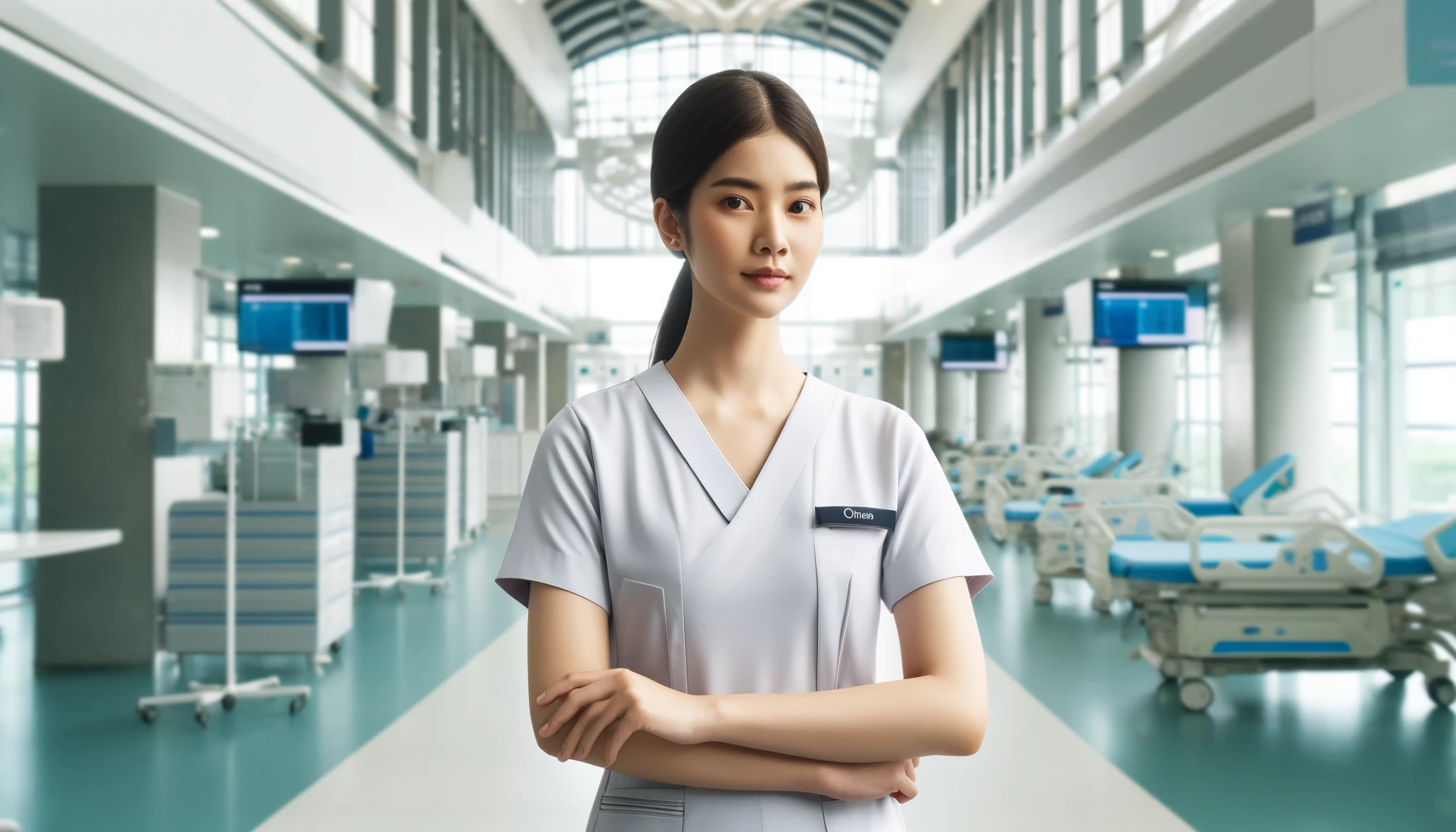 handsome asian woman works as nurse in local clinic