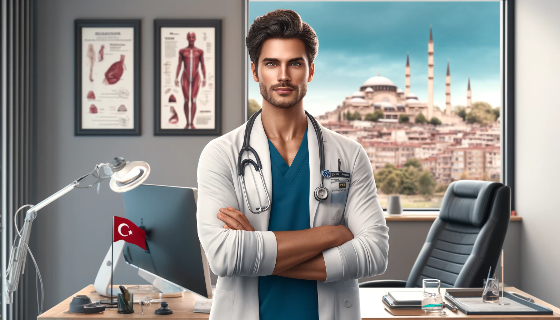 handsome man plastic surgery doctor in Turkey, in his office