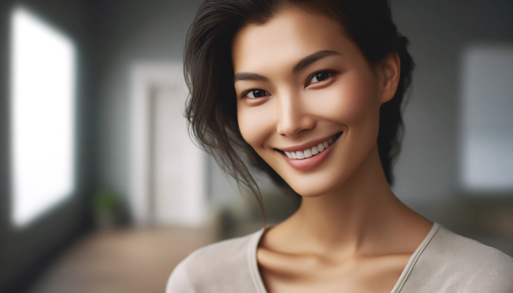 handsome Asian woman smiling