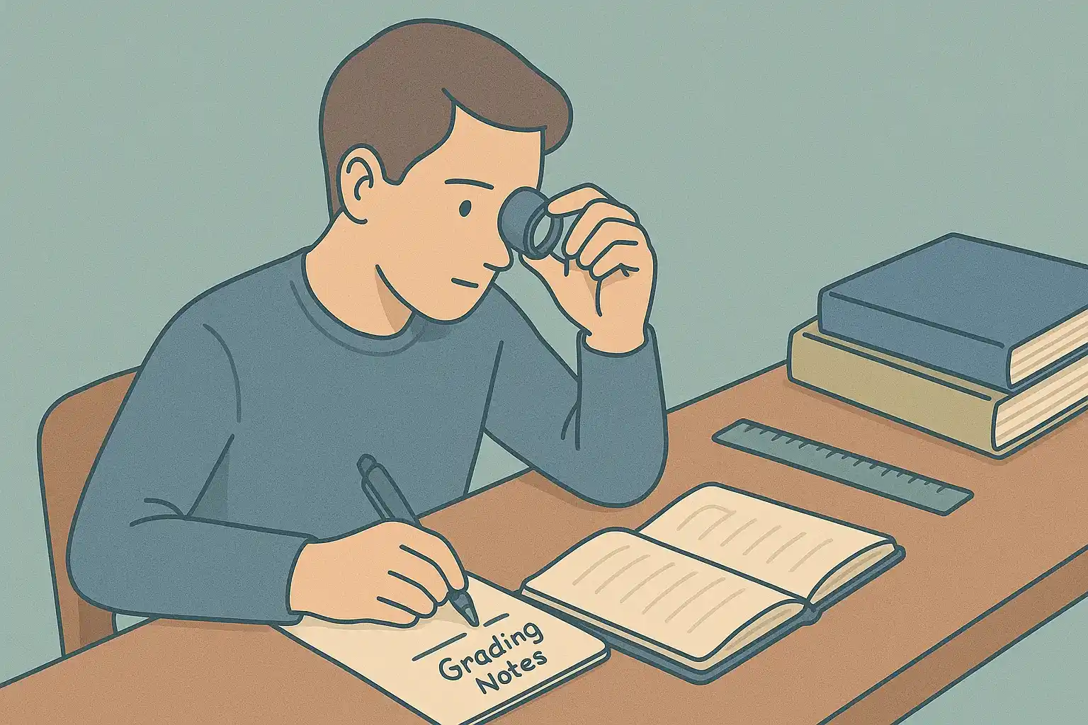 A student examines a 1941 penny via a loupe.